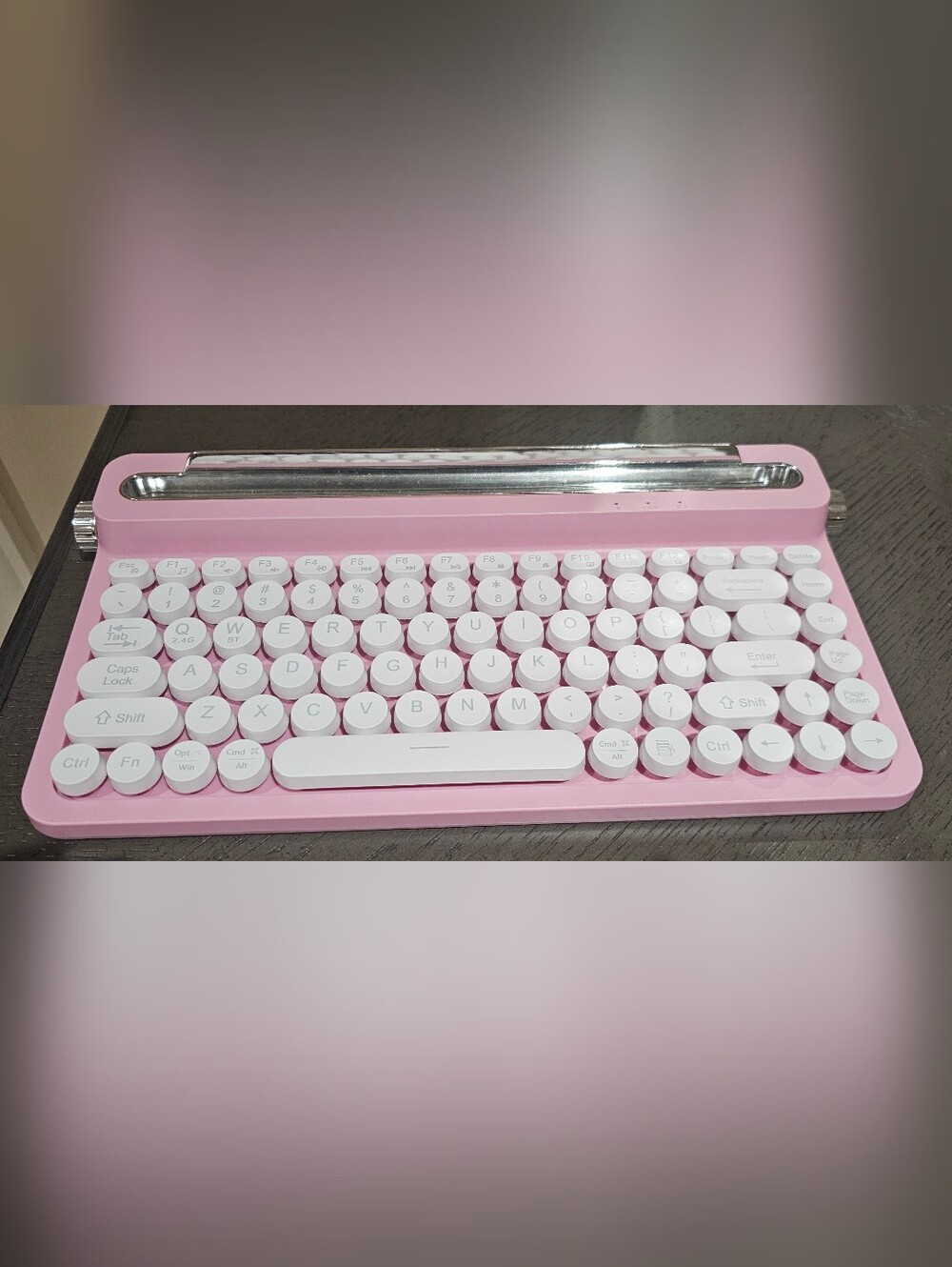 XO POPPY Retro Round-Key Pink and White Wireless Keyboard
